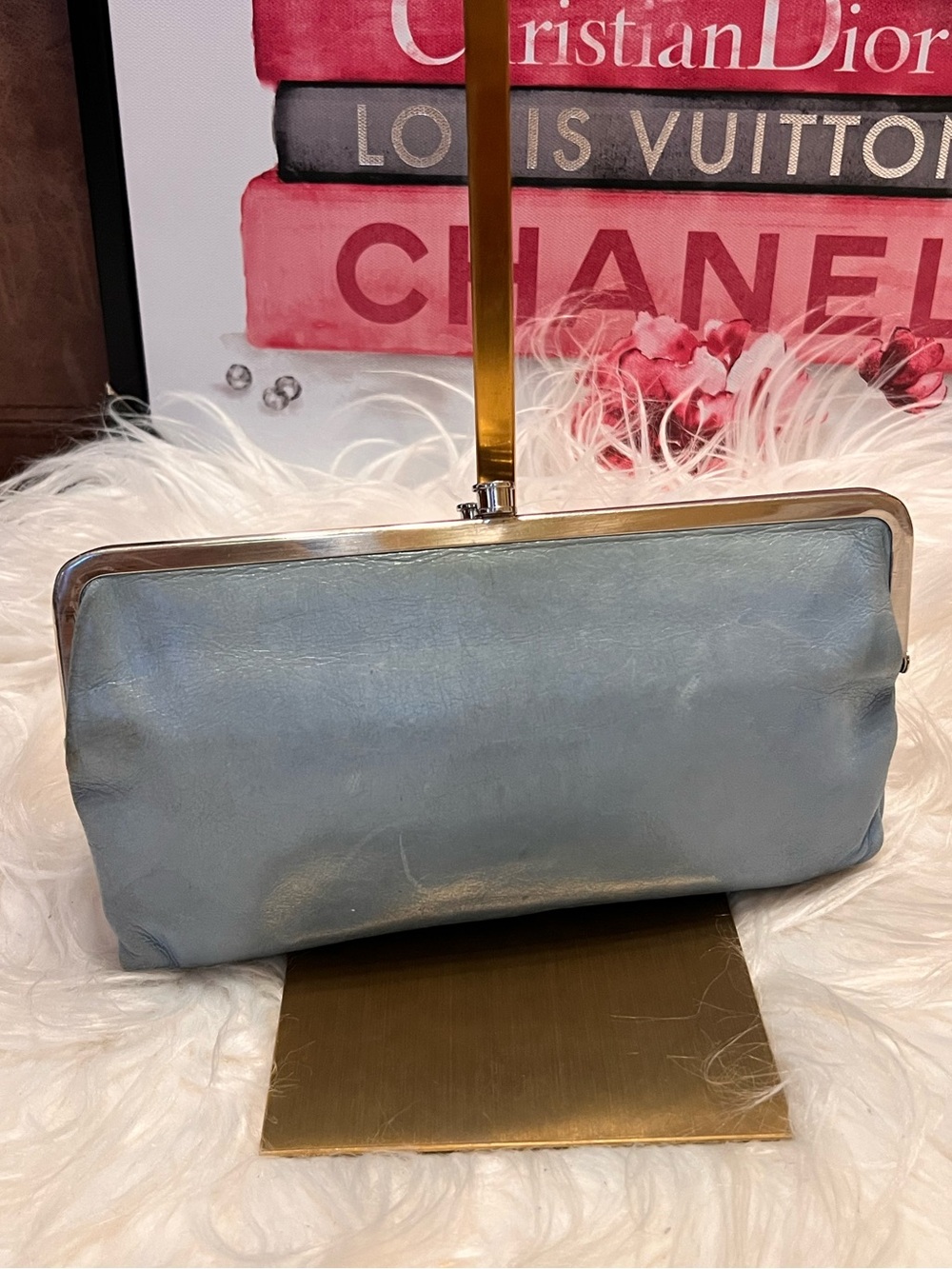 HOBO international Lauren Leather Double Frame Clutch Wallet.